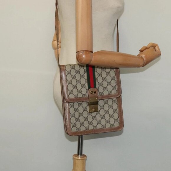 GUCCI GG Supreme Web Sherry Line Shoulder Bag PVC Beige Gold - Picture 14 of 16